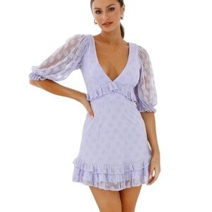 Angel Biba Selfie NWT Lavender Katherine Mini Dress Floral Lace XS $109 MSRP
